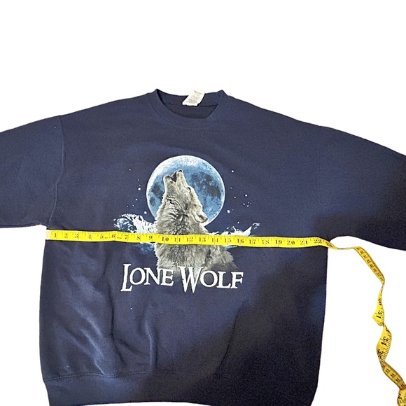 Vintage Jerzees Lone Wolf Moon Graphic Sweatshirt Size L Navy - Picture 8 of 13
